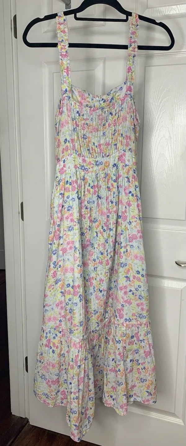 Loveshackfancy Tove Sleeveless Floral Midi Dress Buttons Pockets Cotton Sz 6 - Image 6