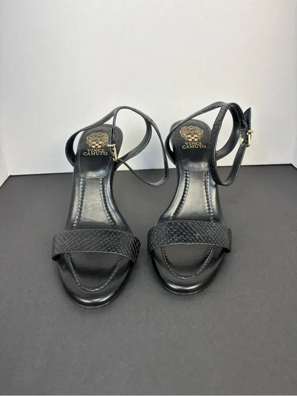 Black Heels Strappy High Heel Textured Sandals Vince Camuto - Image 3