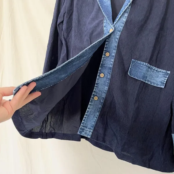 Navy & Blue Denim Corduroy Look Shacket Button Up Shirt S - Image 2