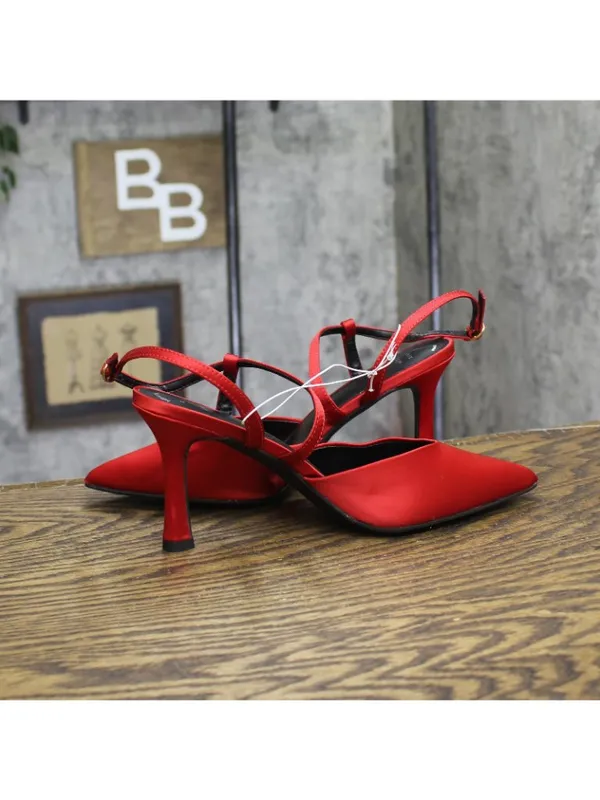 A New Day Womens Rosemary Heels Satin Strappy 94646859 Red 9M - Image 6
