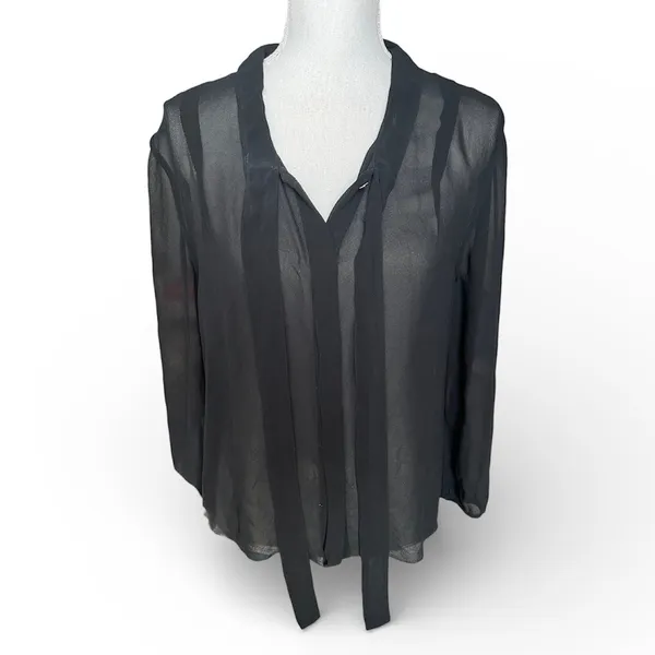 Aritzia Babaton Liberty black blouse necktie button down silk professional work - Image 3