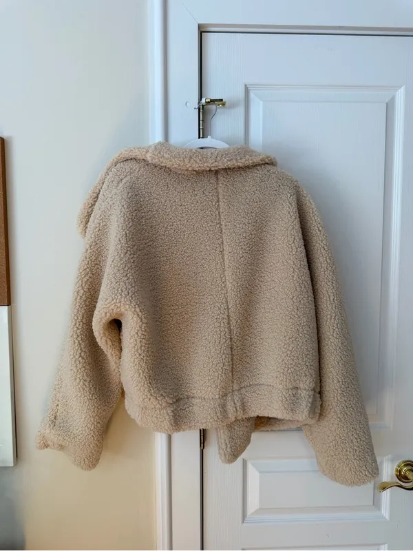 Free People Cream Teddy Button-Front Jacket - Image 6