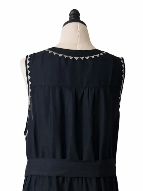 Soft Surroundings Embroidered Tiered Midi Dress Size 2X Linen Blend Belted Black - Image 10