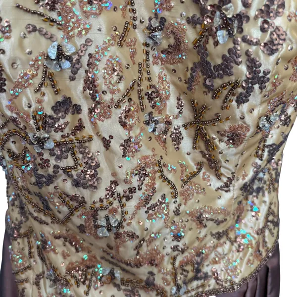 Jovani Formal Gown Sz‎ 12 Gold Brown Strapless Dress Sequins beaded Ball Prom - Image 4