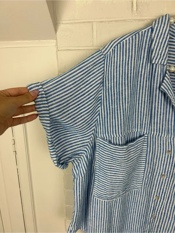 Universal Thread Striped Linen Blend Boxy Top Plus Size XXL - Image 6