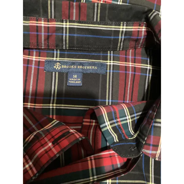 Brooks Brothers Red Black Plaid Bow Neck Tie Cotton Blouse Shirt Womens 14 - Image 4