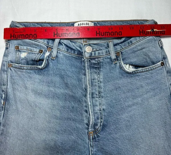 AGOLDE Nico High Rise Slim Jeans Womens 28 Blue Button-Fly Denim Distressed - Image 5