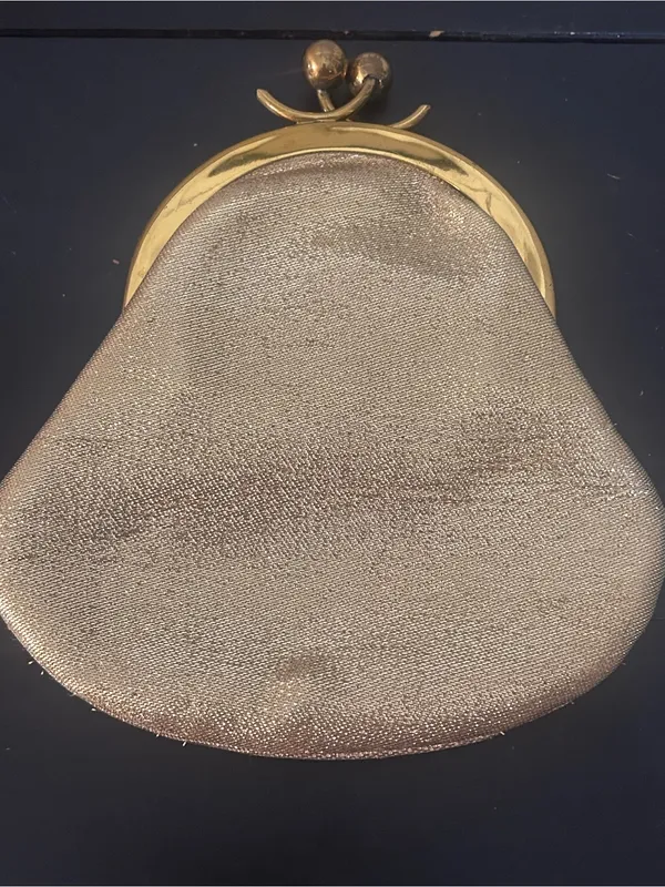 Vintage Gold Lame Kiss Lock Evening Clutch Purse Metallic Formal Wedding Handbag - Image 2
