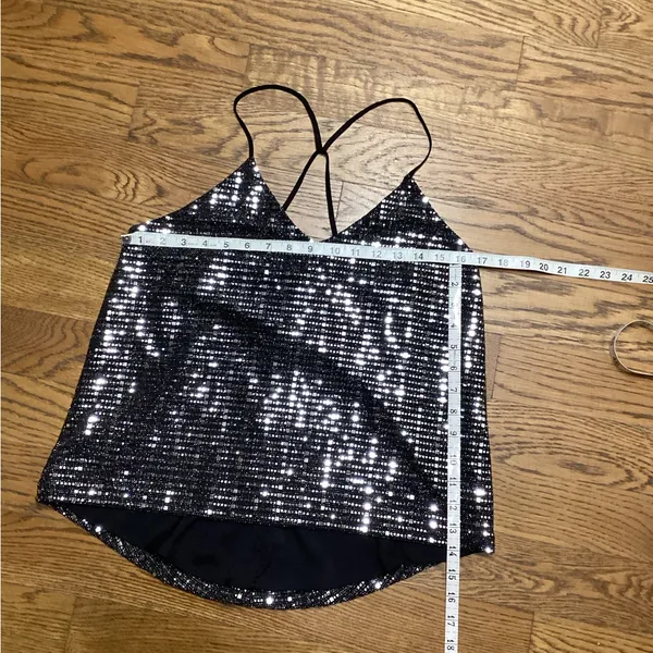 Chelsea28 Black mirrored spaghetti strap top. Size Medium. - Image 9