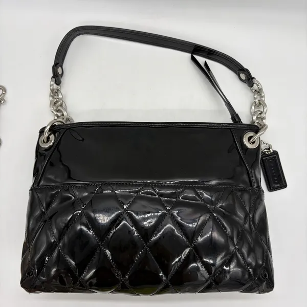 Vtg Y2K Coach Poppy Purse Liquid Gloss Turn Lock Black Quilted Pink Lining 18678 - Image 2