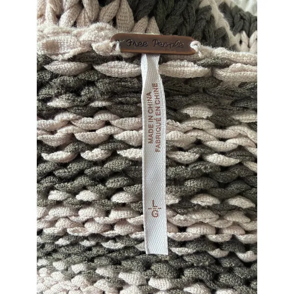 Free People Portland‎ Pullover Olive Striped Chunky Knit V-Neck Sweater Large - Image 6