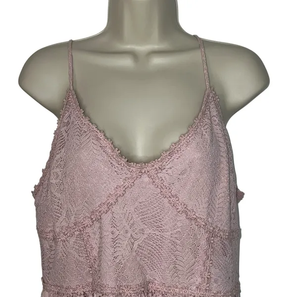 NSR Blush Pink Midi Fit‎ & Flare Lace Crochet Dress Size XL Sleeveless Floral - Image 4
