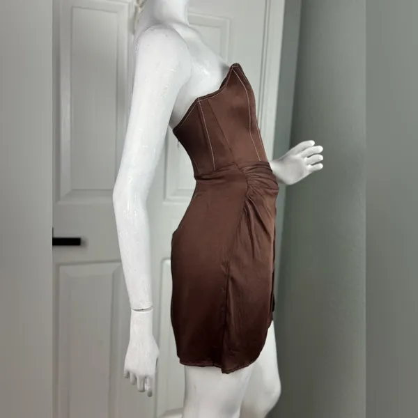 Zara Brown Satin Corset w/Mock Wrap Attached Skirt Sold Out Size Medium. H46 - Image 4