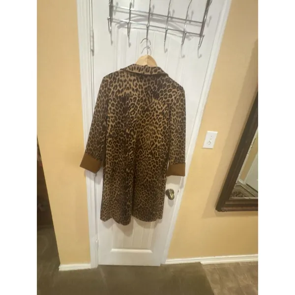 Zara Join Life Leopard Print Faux Leather Overcoat M Open Front Lined Pockets - Image 10
