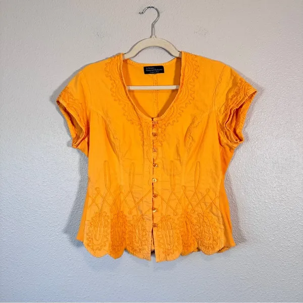 G Designs Orange Embroidered Boho Blouse Womens M Peasant Fairycore Renaissance - Image 7