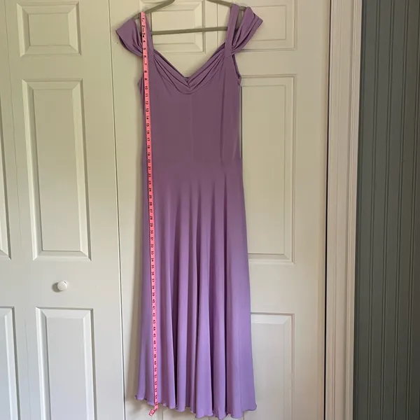 Evanese Lavender Maxi Dress L Off Shoulder Ruched Formal Evening Made USA - Image 4