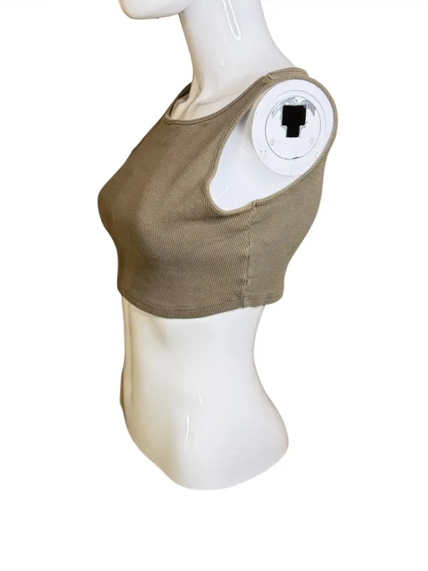 Princess Polly Olive Ribbed Square Neck Crop Tank - Image 3