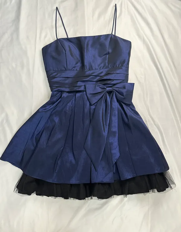 Fiesta Solid Straight Ruched Satin/Mesh Homecoming Dress - Blue/Black - M - Image 10