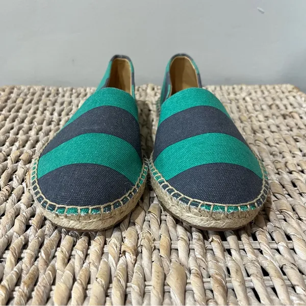 J. Crew Striped Canvas Slip-On Flat Espadrilles‎ Navy Kelly Green AW595 7 NIB - Image 3