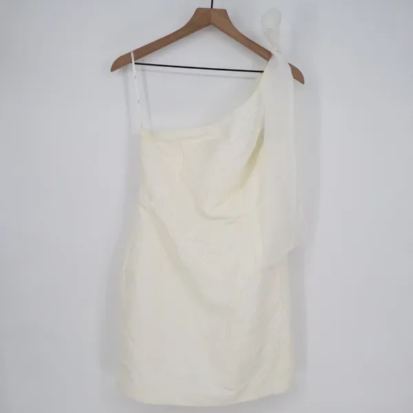 Lulus Unique Perfection Mini Dress Womens M White Floral Jacquard One-Shoulder - Image 2