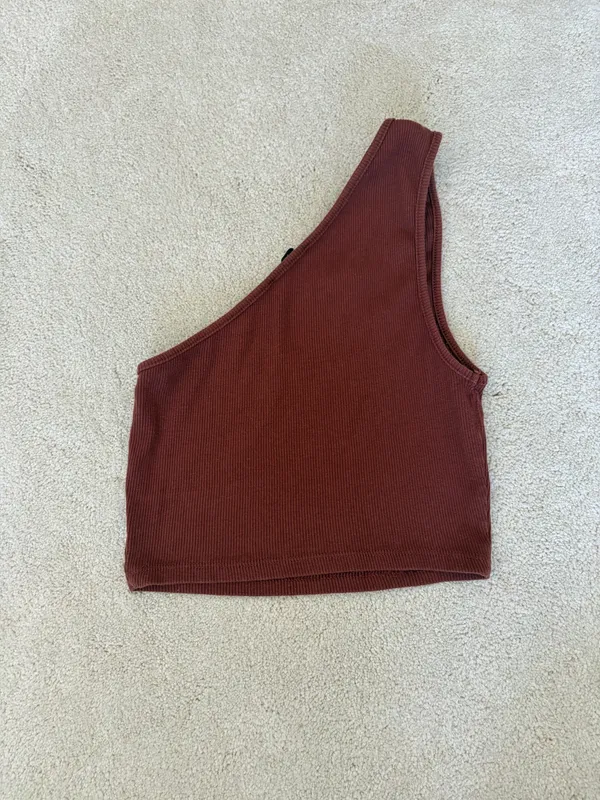 ZARA Brown Red One Shoulder Ribbed Crop Tank Top - Image 2