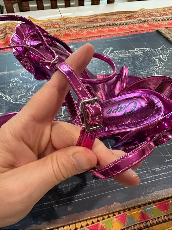Cape Robbin Magenta Metallic 3D Floral Stiletto Sandals – Size 7.5 - Image 4