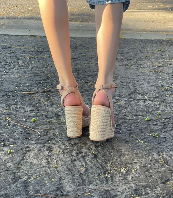 Clear Strap Espadrille Platform Wedge Tan Size 9 - Image 3