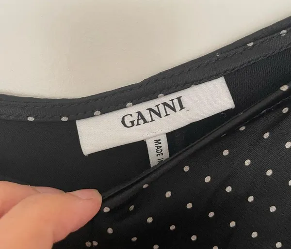 Ganni Black Polka Dot Satin Cameron Wide Leg Pant - Image 4