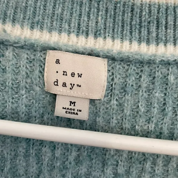 A NEW DAY Button Front Cardigan Light Blue White Varsity Stripe Preppy Sweater M - Image 6