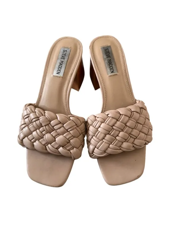 STEVE MADDEN Beige Braided Sandals Heels 7.5 - Image 6