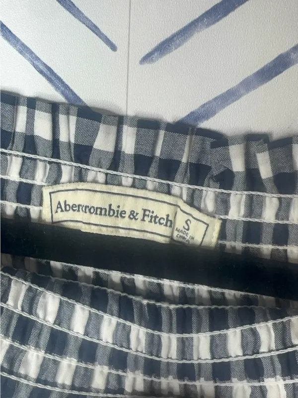 Abercrombie & Fitch navy white gingham off-the-shoulder mini dress size small - Image 4
