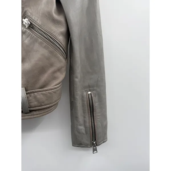 AllSaints Balfern Leather Biker‎ Jacket Women's Size 0 Taupe Moto Fall Edgy - Image 7