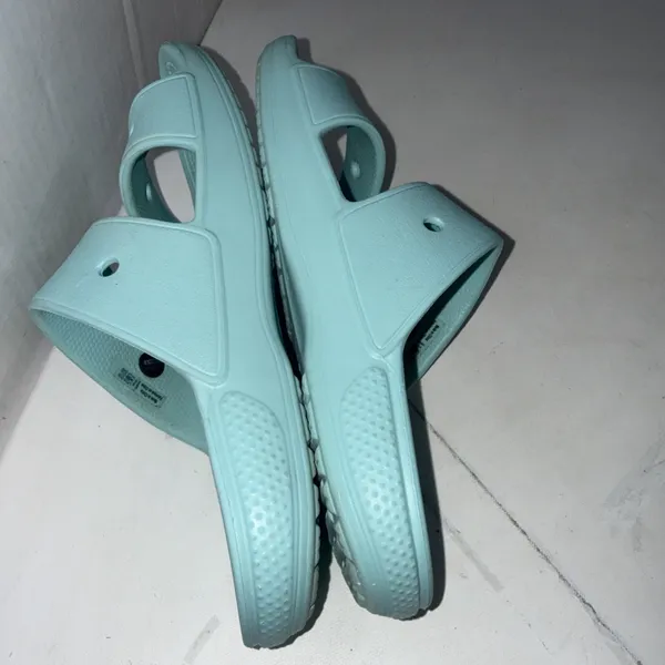 Crocs Classic Two-Strap Slide Sandals Aqua Blue Jibbitz Attached Women's 9 - Image 10