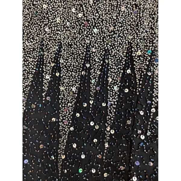 NWT Vintage Stenay Beaded Maxi Dress 14 Black Silver Sequin Silk Evening Gown - Image 4