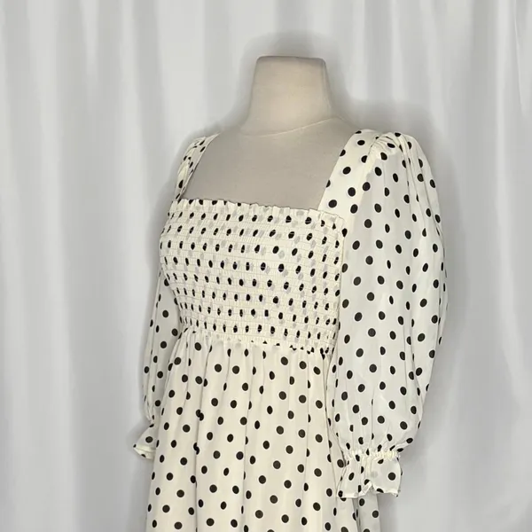 REFORMATION Zaria Dress Portofino Polka Dot Black White Smocked Mini Dress XS - Image 7