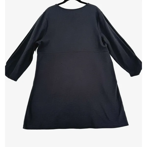 Free Assembly Women XL Black A Line Tunic Dress 3/4 Balloon Sleeve Minimalist - Image 2