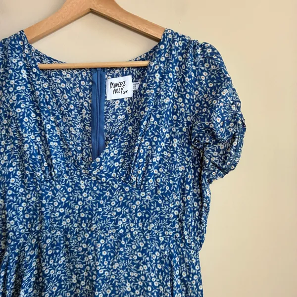 Princess Polly Floral Mini Dress 8 Blue Womens Rayon V-Neck Short Sleeve - Image 2