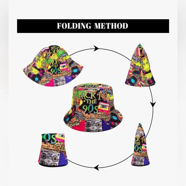 NEW Retro 90s Bucket Hat 90s Rave Sun Cap Packable Fisherman Bucket Hat - Image 3