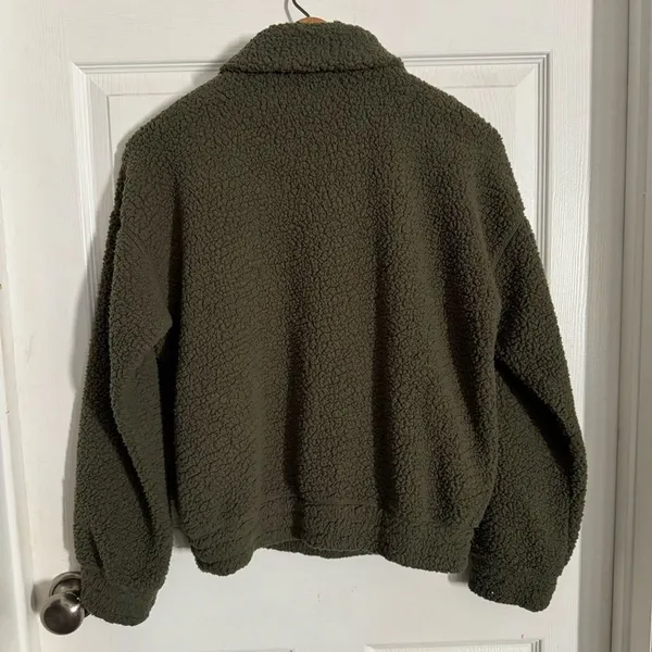 Aerie Fleece Pullover Quarter Zip Sweatshirt Olive Green Camo Womens Size Small - Image 4