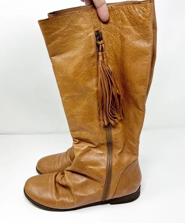 Steve Madden Travis Leather Pull On Tassel Boots Brown Sz 7 - Image 5