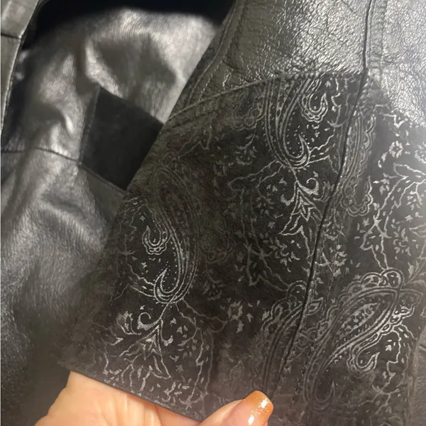 Vintage Wilsons Leather 80’s Black Paisley Trench Coat Size Medium Thinsulate - Image 7