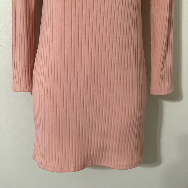 Yi Lhi Lian Pink Ribbed‎ Bodycon Glam Club Feminine Keyhole Neck Mini Dress S - Image 3