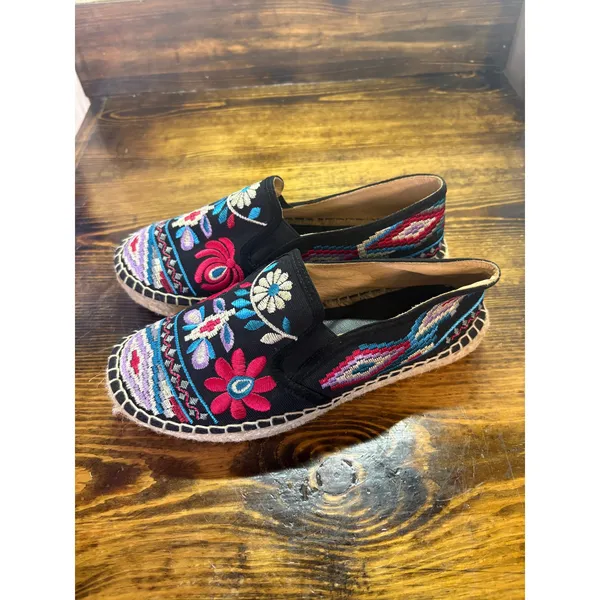 Johnny Was‎ Black Floral Embroidered Espadrilles Size 38 (Size 7.5) - Image 2