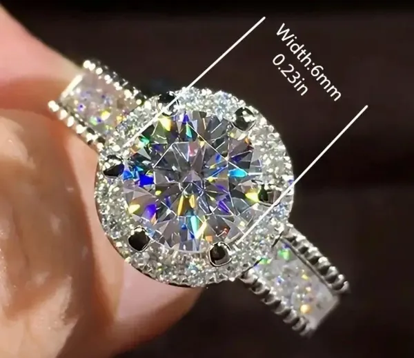 Stainless Steel Gorgeous Silver Simulated Diamond Inlaid Ring Size 7 - Image 2
