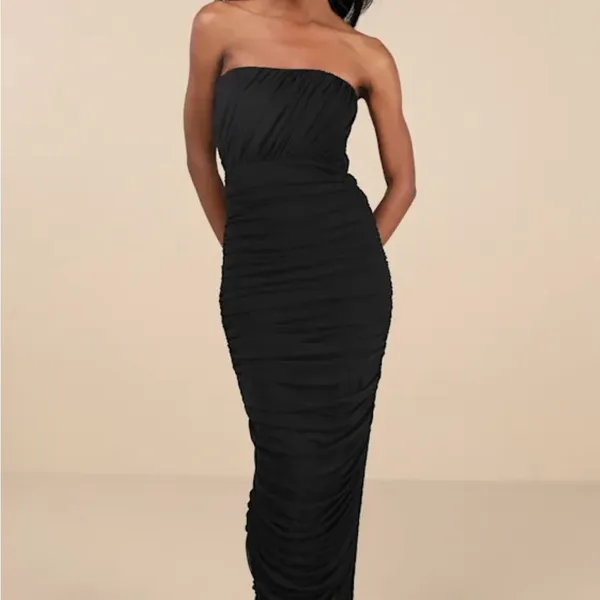 Lulu's Black Ruched Strapless Maxi Dress - Image 2