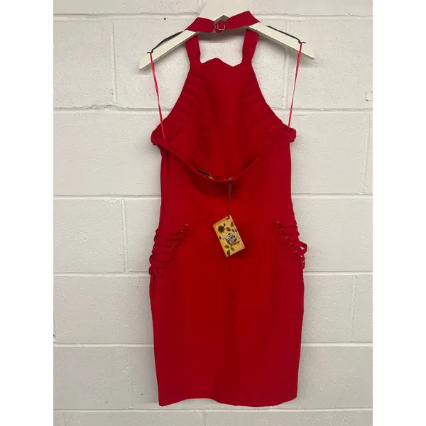 Hybrid & Company Sz M Red Sexy Bodycon Strappy Knee Length Midi Bandage Dress - Image 6