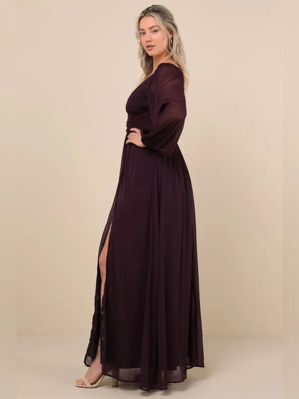 LULU’S Enchant My Love Dark Purple V-Neck Long Sleeve Maxi Dress - Image 6