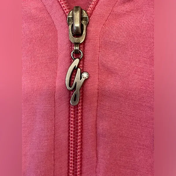 Guess Y2K Vintage Pink Zip Up Hoodie with Rhinestones Silky Pockets Size S‎ - Image 2