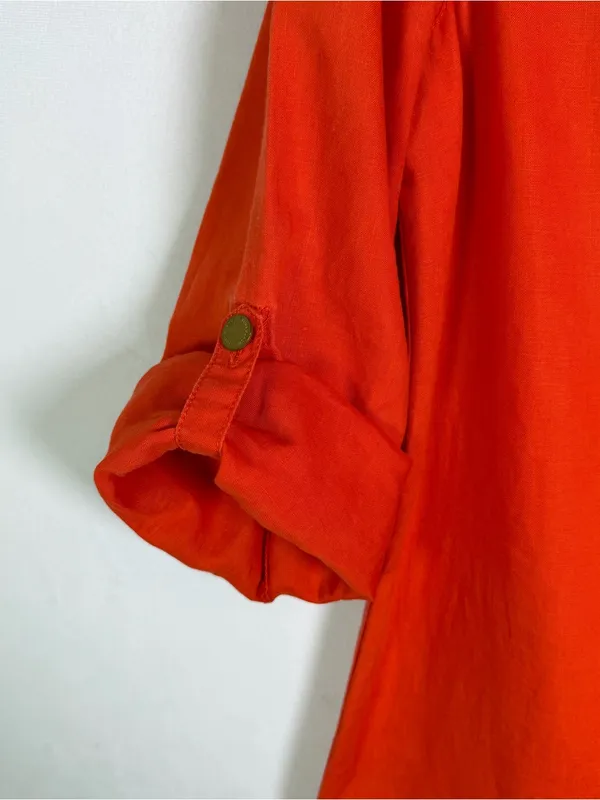 Tory Burch 100% Linen Shift Dress Orange Roll Tab Sleeve Mini Tunic Women’s 10 - Image 5