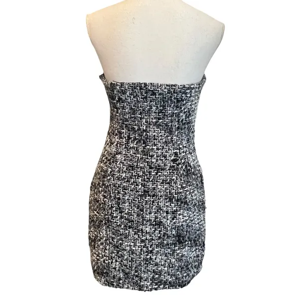 Tobi Strapless‎ Mini Dress M Black Grey Tweed Bodycon Fitted Chic Night Out - Image 3